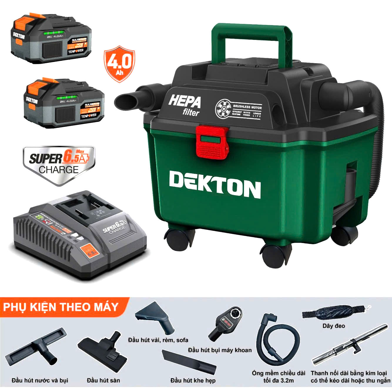 Máy hút bụi dùng pin 21V Dekton M21-HB16PROMAX (2 Pin 4.0Ah & Sạc)