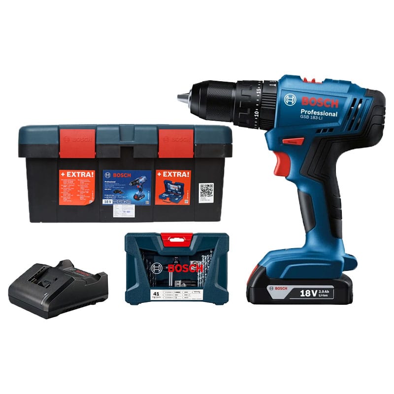 Máy khoan động lực dùng pin 18V Bosch GSB 183-LI (1 Pin + Hộp công cụ)