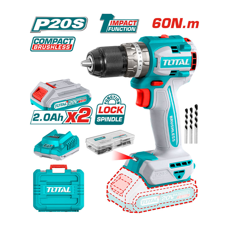 Máy khoan động lực dùng pin 20V Total TIDLI20602 (2 Pin 2.0Ah & Sạc)