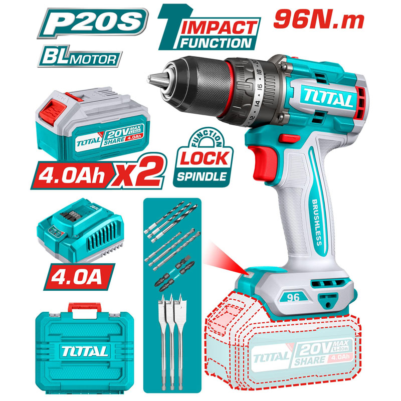 Máy khoan động lực dùng pin 20V Total TIDLI20968 (2 Pin 4.0Ah, 1 Sạc)