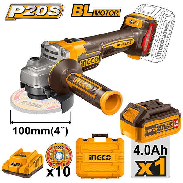 Máy mài góc dùng pin 20V Ingco CAGLI211041 (1 Pin 4Ah, 1 Sạc)