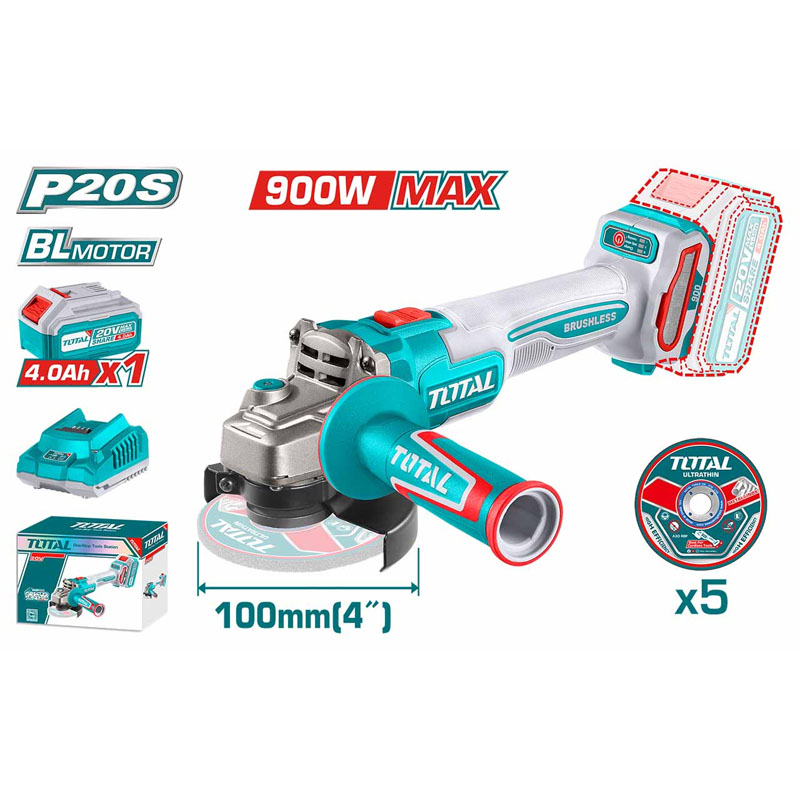 Máy mài góc dùng pin 20V Total TAGLI261021 (1 Pin 4.0Ah, 1 Sạc)