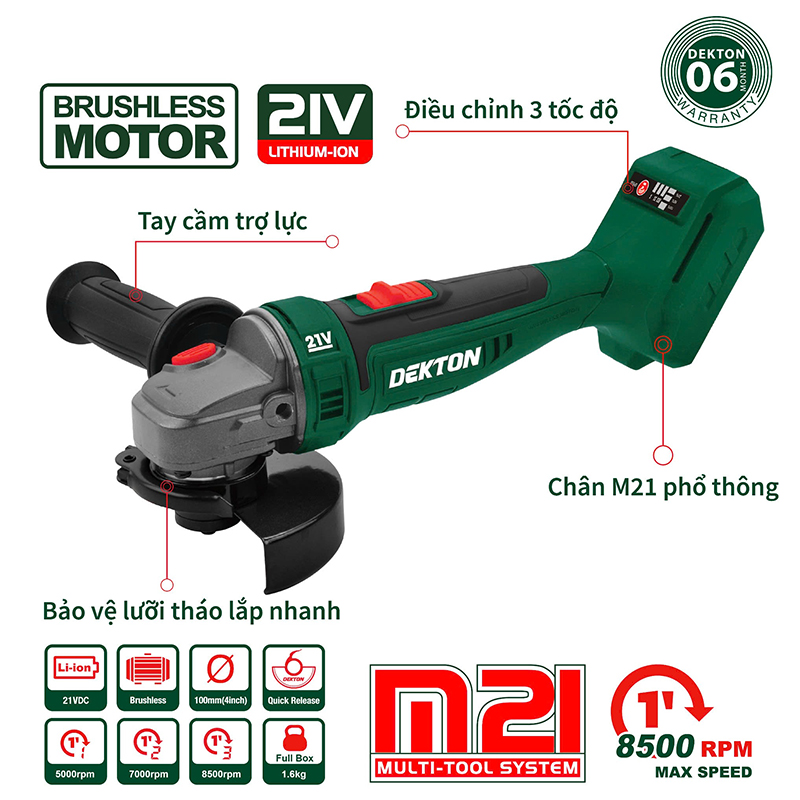 Máy Mài Góc Dùng Pin Dekton M21-AG100CP (Chưa Pin & Sạc)