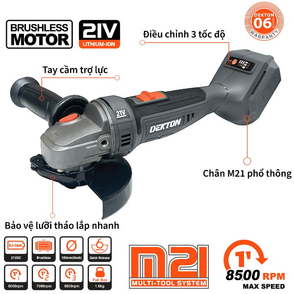 Alternative view of Máy Mài Góc Dùng Pin Dekton M21-AG100CP (Chưa Pin & Sạc)