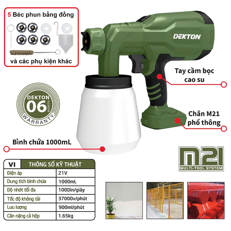 Máy phun sơn dùng pin 21V Dekton M21-SPS1000X (Chưa Pin & Sạc)