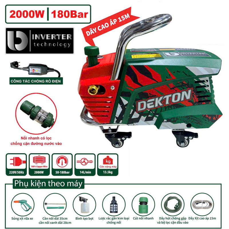 Máy rửa xe cao cấp 2000W Dekton DK-CWR3001PRO