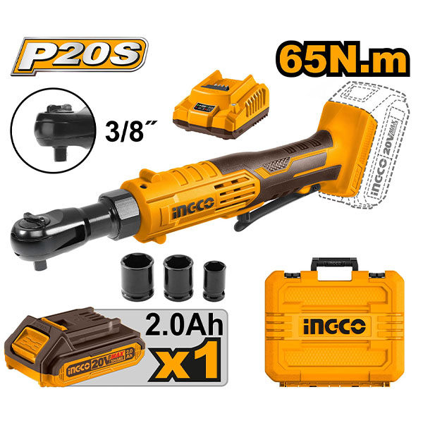 Máy siết bu lông góc dùng pin 20V Ingco CDRLI2060152 (1 Pin 2.0Ah, 1 Sạc)