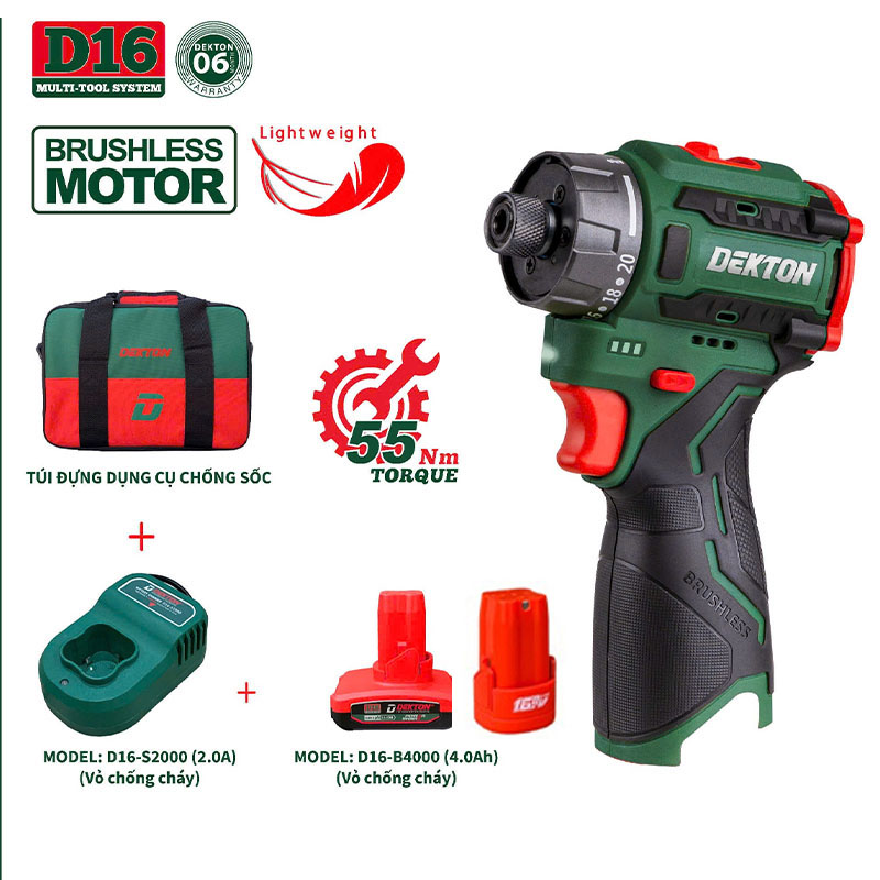 Máy vặn vít dùng pin 16.8V Dekton D16-VT55PRO (1 Pin 4.0Ah & Sạc)