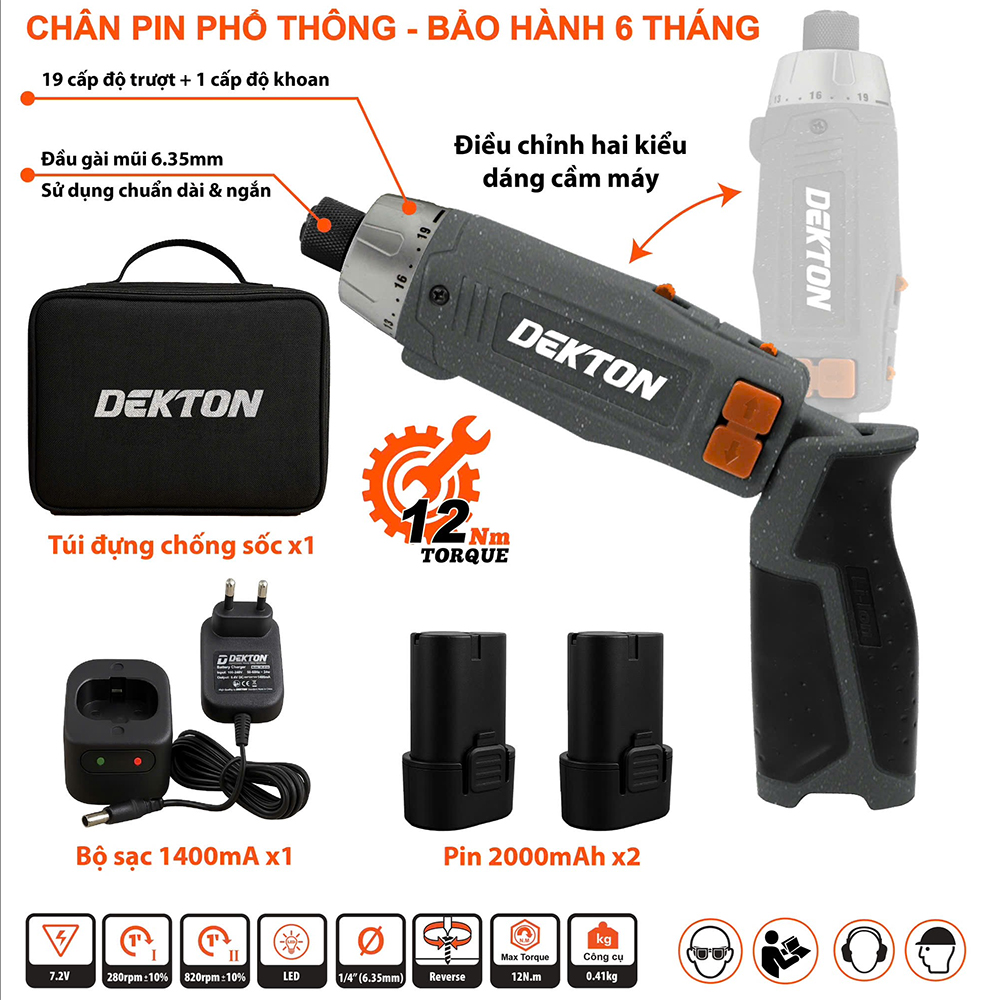 Máy vặn vít gập dùng pin 7.2V Dekton DK-VGT12N ( màu xám)