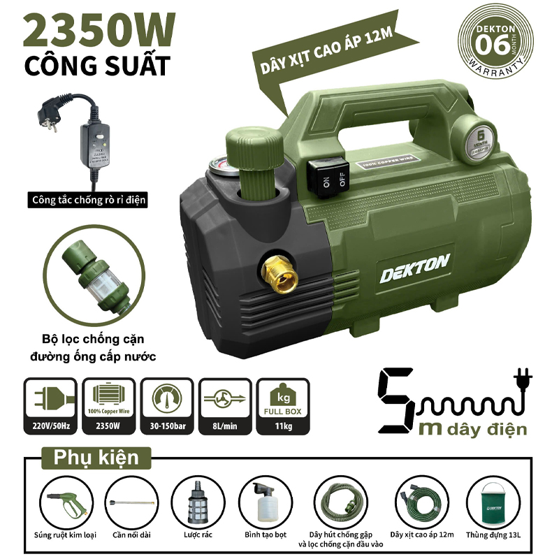 Máy xịt rửa áp lực 2350W Dekton DK-CWR2350XPRO (Xanh Oliu)