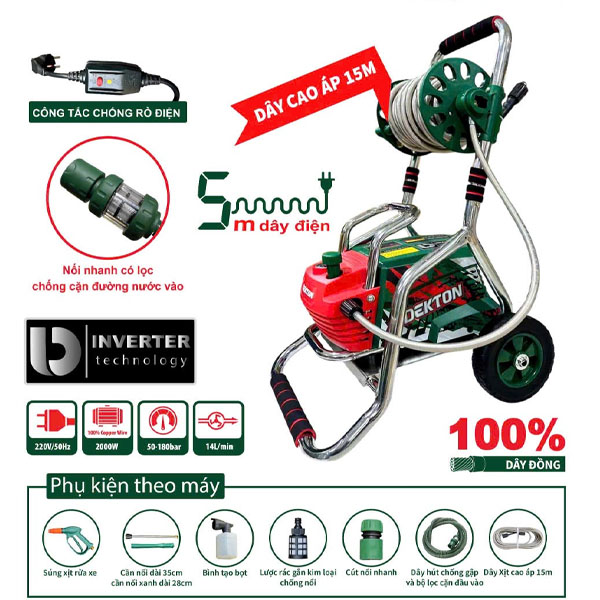 Máy Xịt Rửa Chỉnh Áp 2000W Dekton DK-CWR3001PROMAX