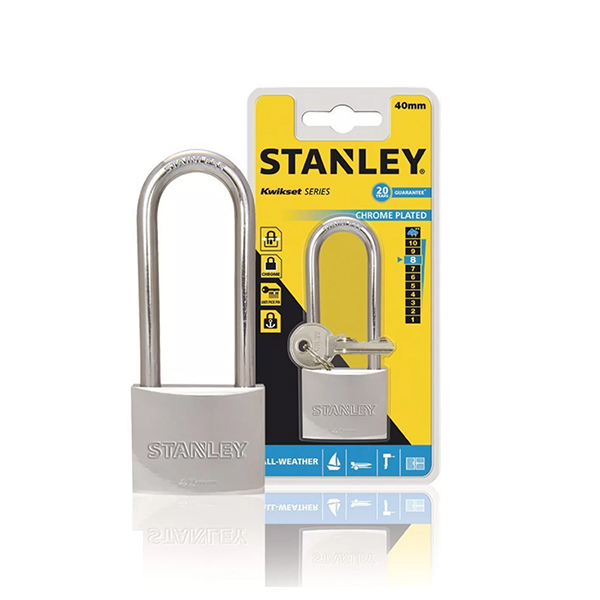 Ổ Khóa Chrome trắng, càng dài, rộng 40mm Stanley USA S742-016