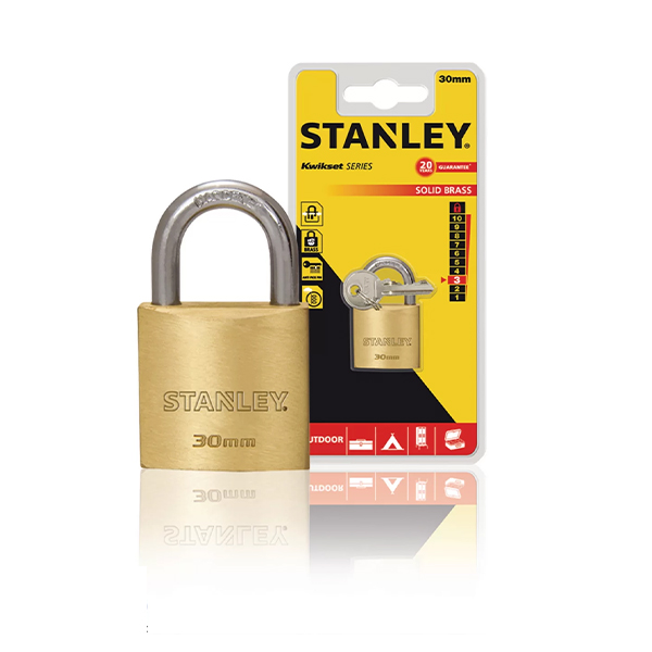 Ổ Khóa đồng thau, càng tiêu chuẩn, rộng 30mm Hiệu Stanley USA S742-030