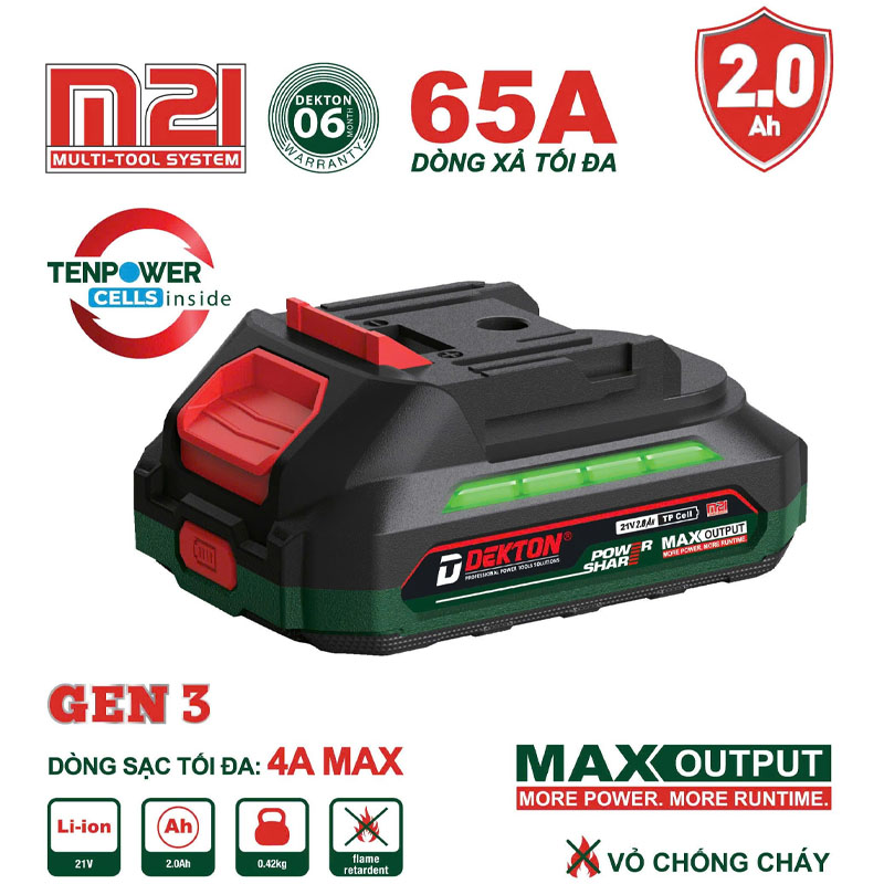 Pin phổ thông 21V 2.0Ah Dekton M21-B2065PLUS