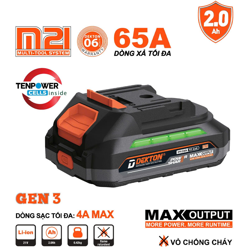 Alternative view of Pin phổ thông 21V 2.0Ah Dekton M21-B2065PLUS