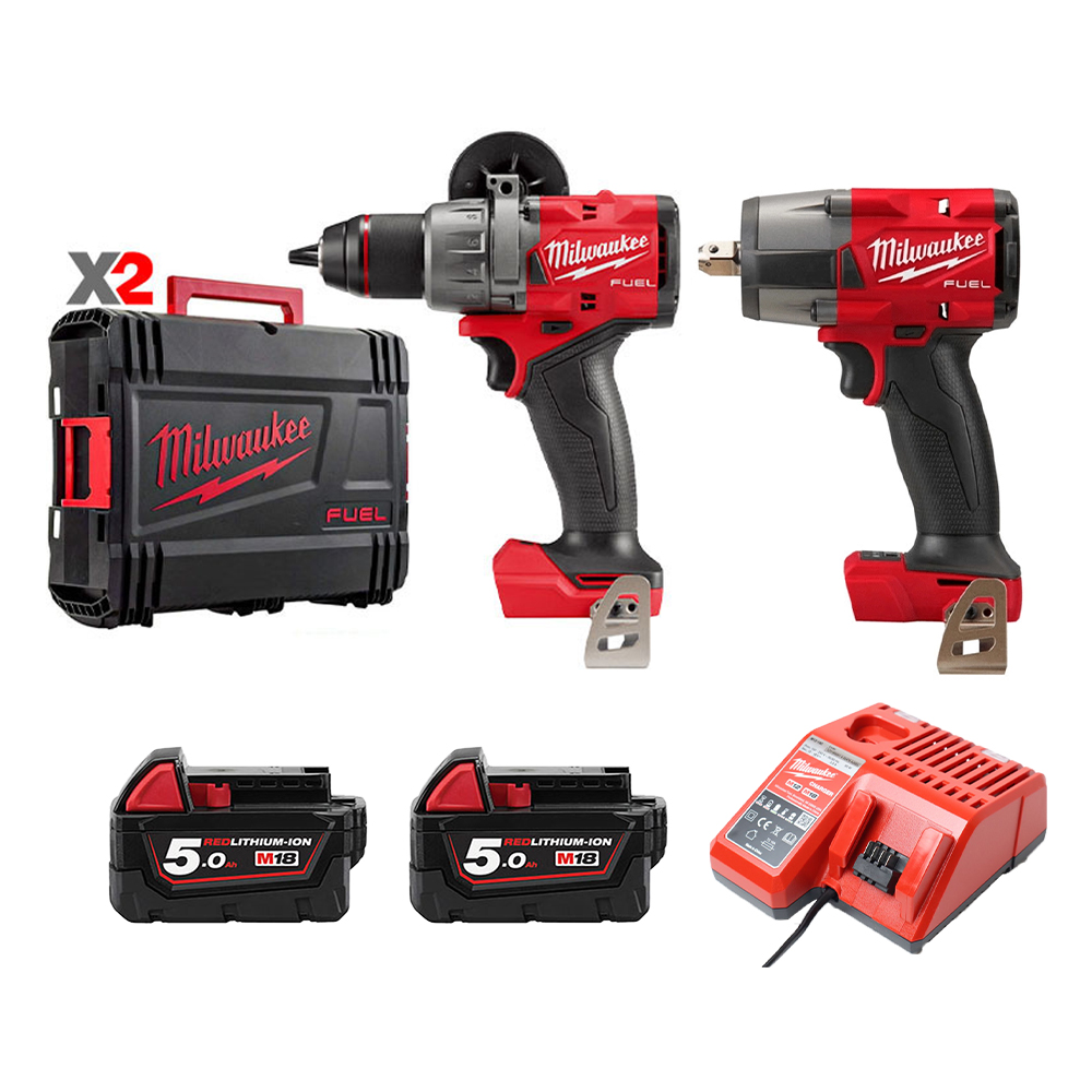 RED Combo 2 | Quý 2 - Máy khoan M18 FPD3-0X + Máy vặn bu lông M18 FMTIW2F12 + 2 Pin 18V/5.0Ah + Sạc 12V-18V