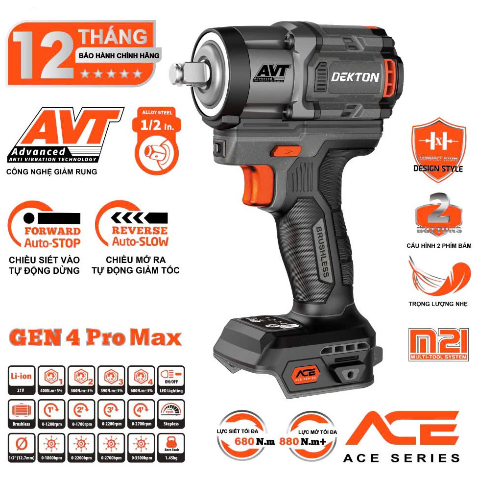 Alternative view of Thân máy khoan bu lông dùng pin 21V Dekton M21-IW680PROMAX