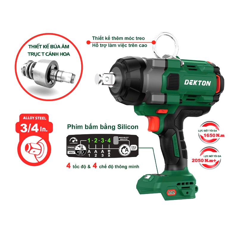 Thân máy siết bu lông dùng pin 21V Dekton M21-IW1650PRO