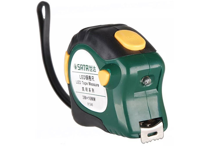 Thước cuốn thép có đèn LED 3.5m Sata 91346