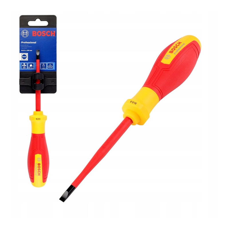 Tua vít cách điện VDE đầu dẹt SL5.5 Bosch 1600A02NC3