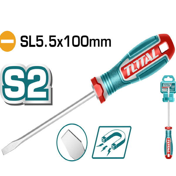 Tua vít dẹp từ tính SL5.5x100mm Total TSDSL5100