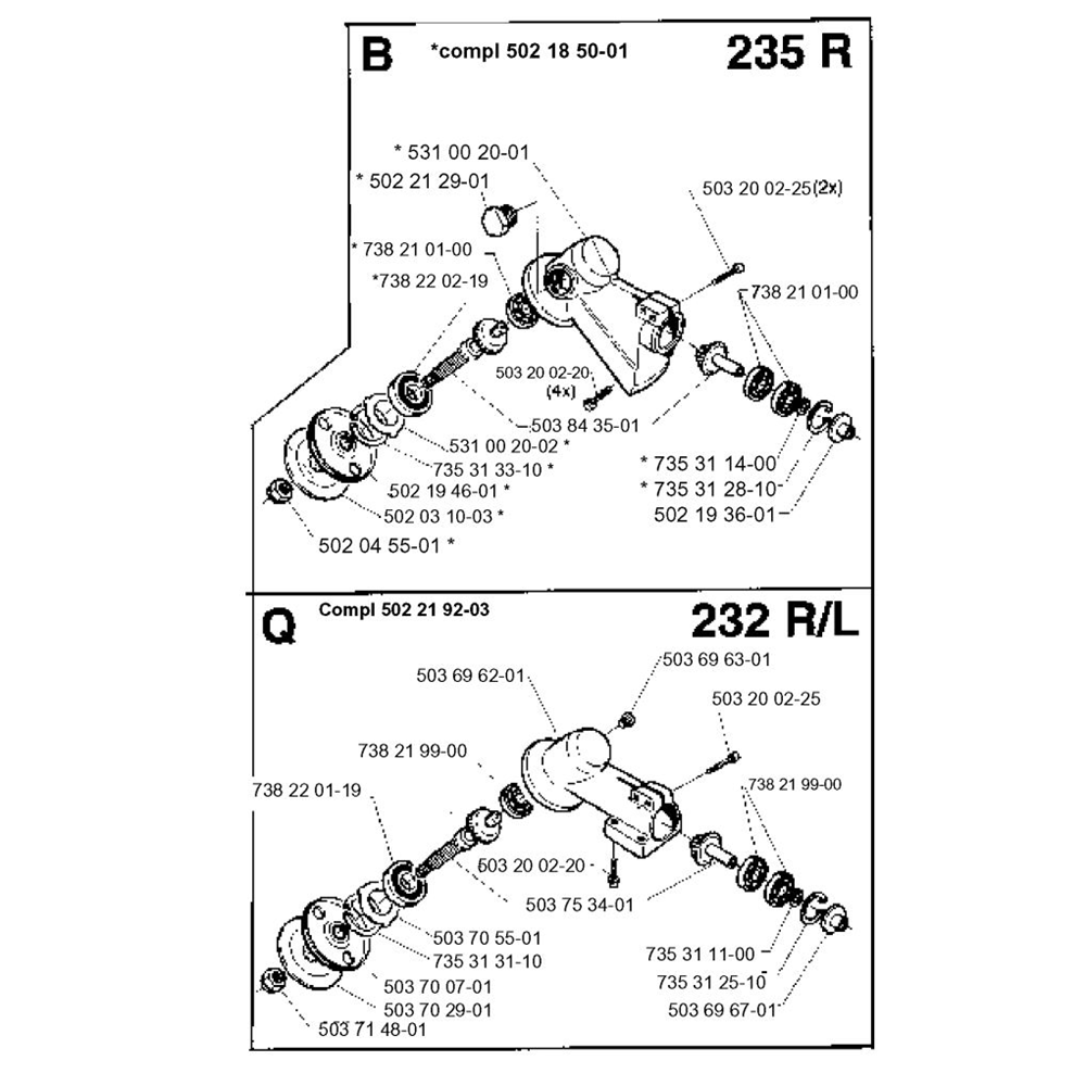 Sơ đồ Bánh răng côn cho Husqvarna 232 L