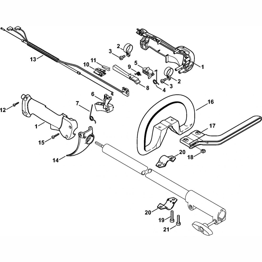 control handle assembly for stihl fr130t backpack brushcutter