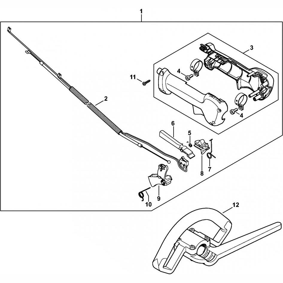 control handle assembly for stihl fr230 backpack brushcutter