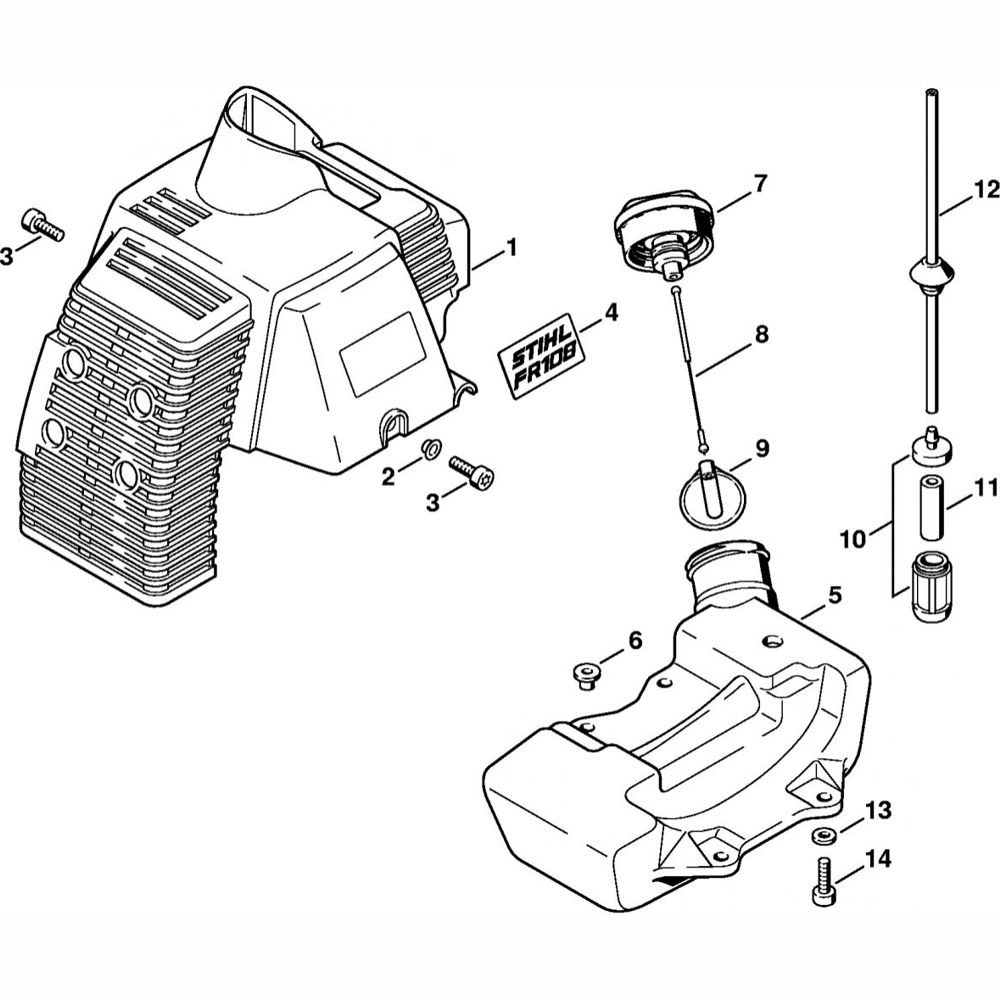 cover fuel tank assembly for stihl fr108 backpack brushcutter