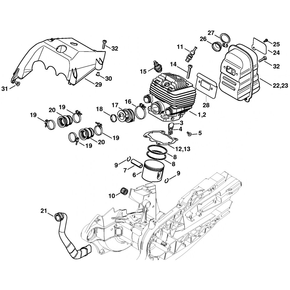 cylinder and muffler assembly for stihl ts800 disc cutter