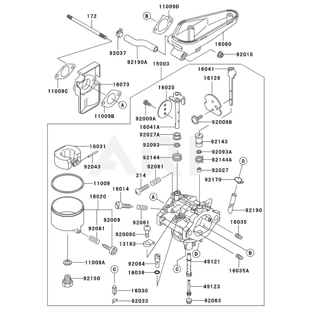 Sơ đồ Bộ chế hòa khí cho Kawasaki FC401V