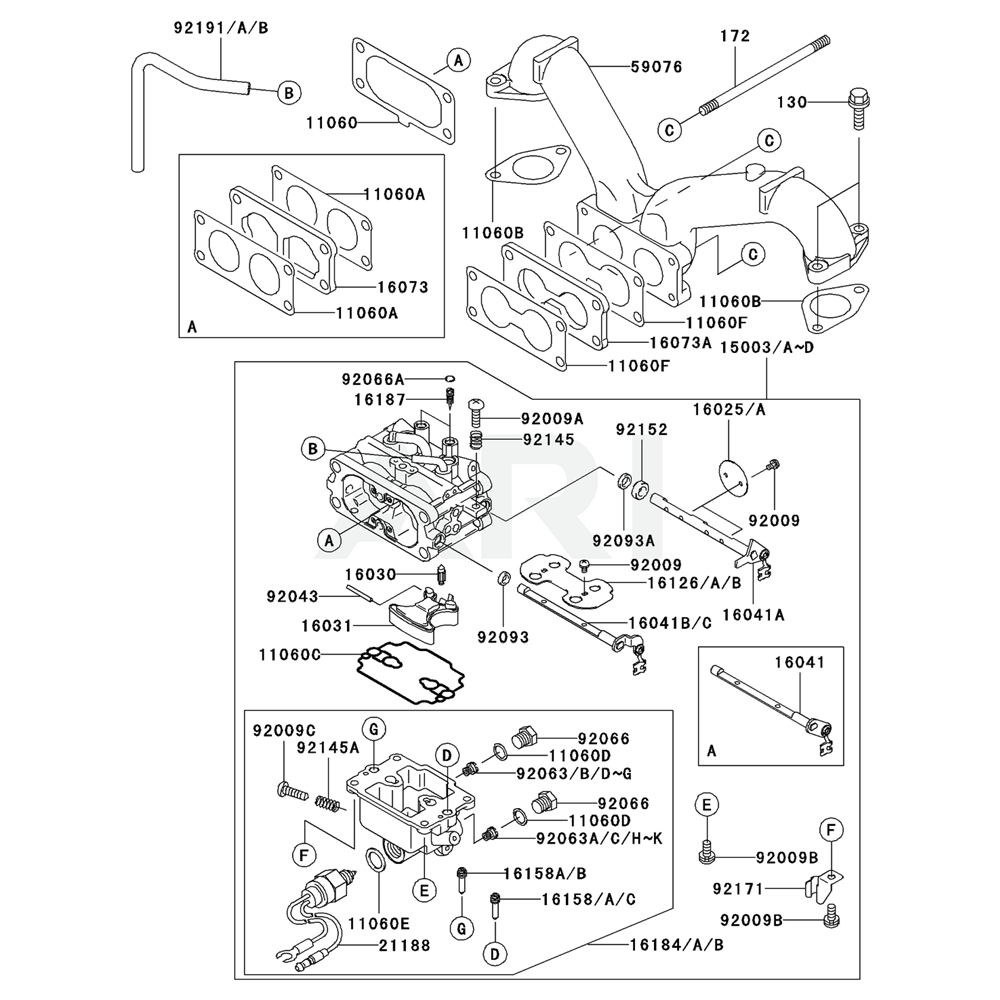 Sơ đồ Bộ chế hòa khí cho Kawasaki FH641V