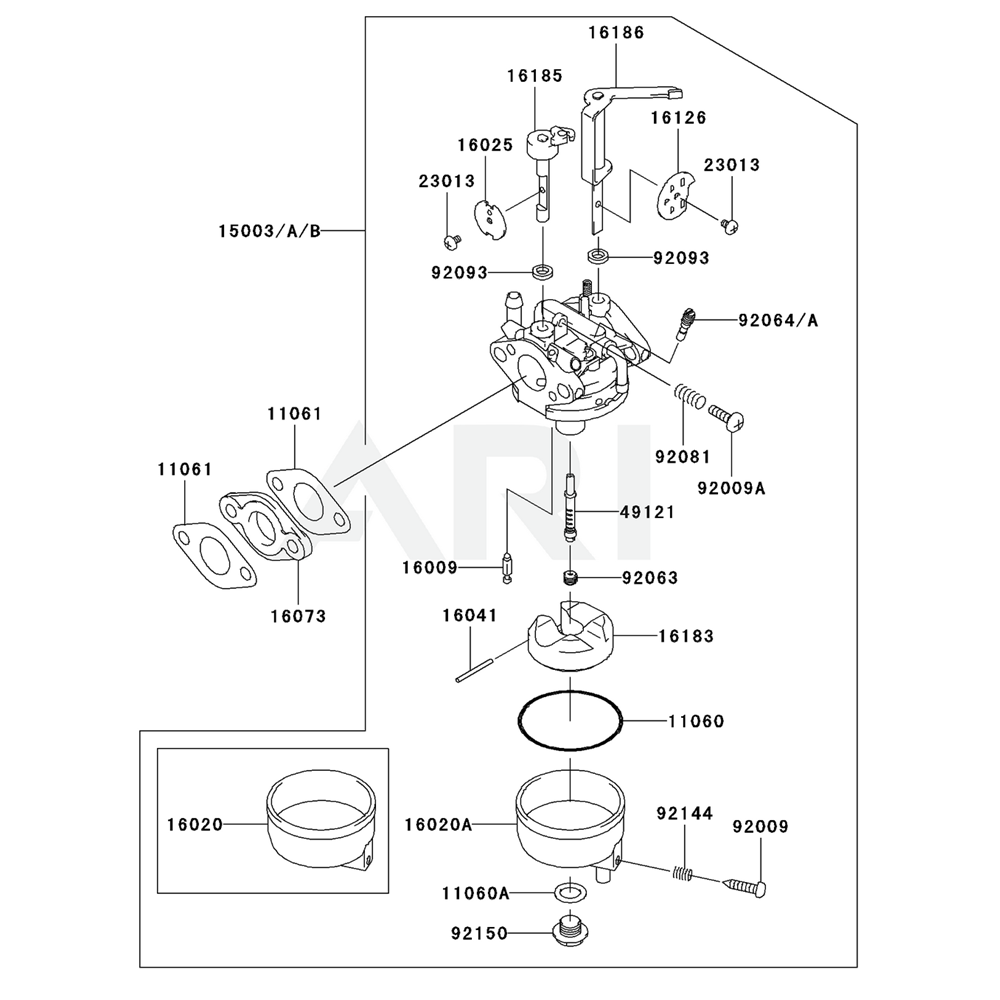 Sơ đồ Bộ chế hòa khí cho Kawasaki FJ100D