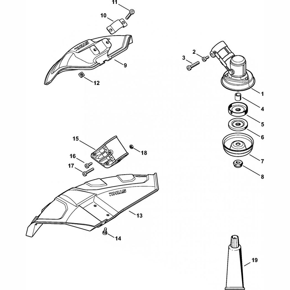 gear head deflector assembly for stihl fr230 backpack brushcutter