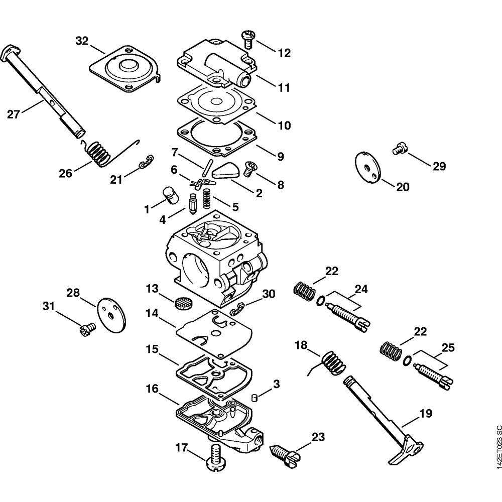 Sơ đồ Bộ chế hòa khí C1Q-S32 cho Stihl 020T